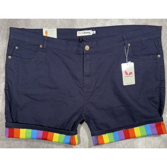 PRIDE BUNNY Short Men’s 48 Navy Rainbow Roll Up Cuffs New With Tags - Picture 1 of 6